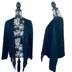 Hot in Hollywood black faux suede fringe jacket size large